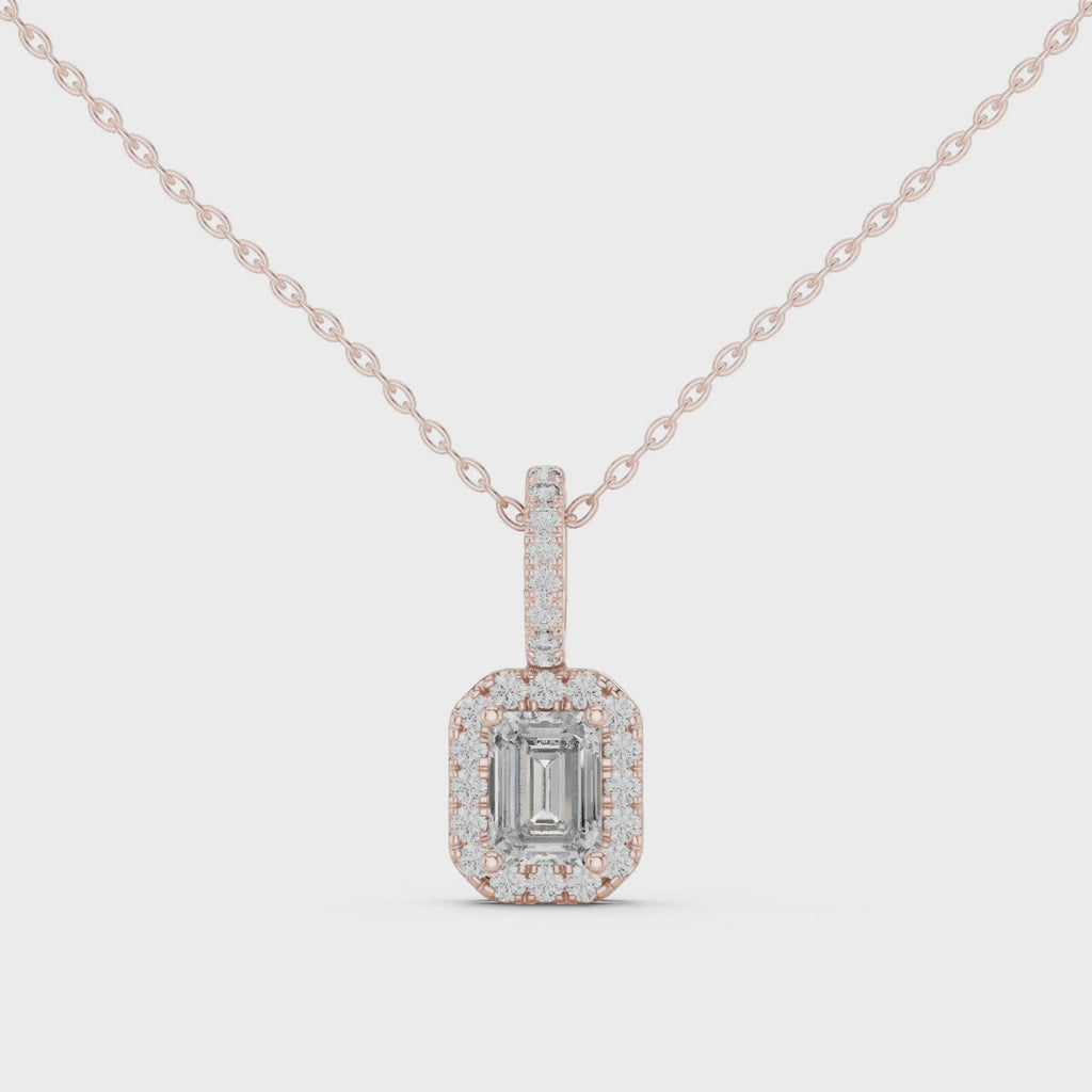 Luxury Emerald-Cut Solitaire Pendant with Diamond Accent