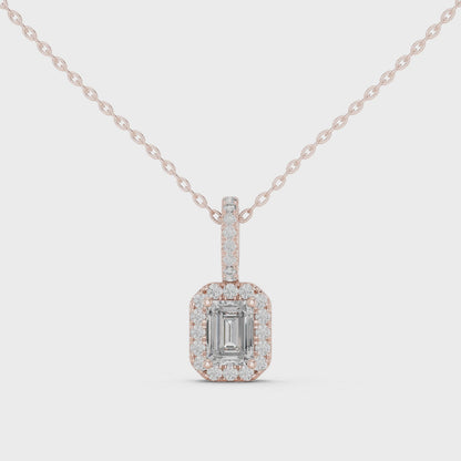 Luxury Emerald-Cut Solitaire Pendant with Diamond Accent