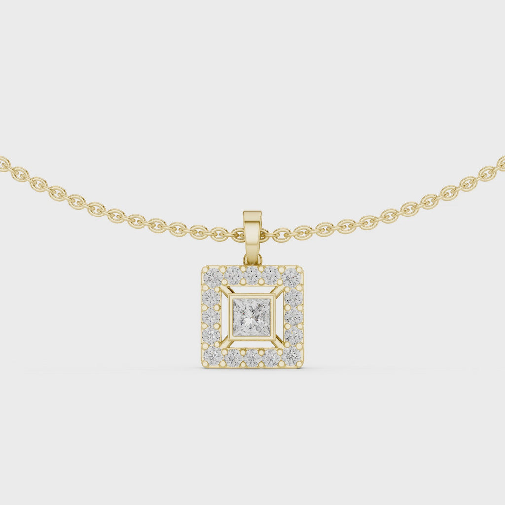 Luxury Square Diamond Halo Necklace for Women