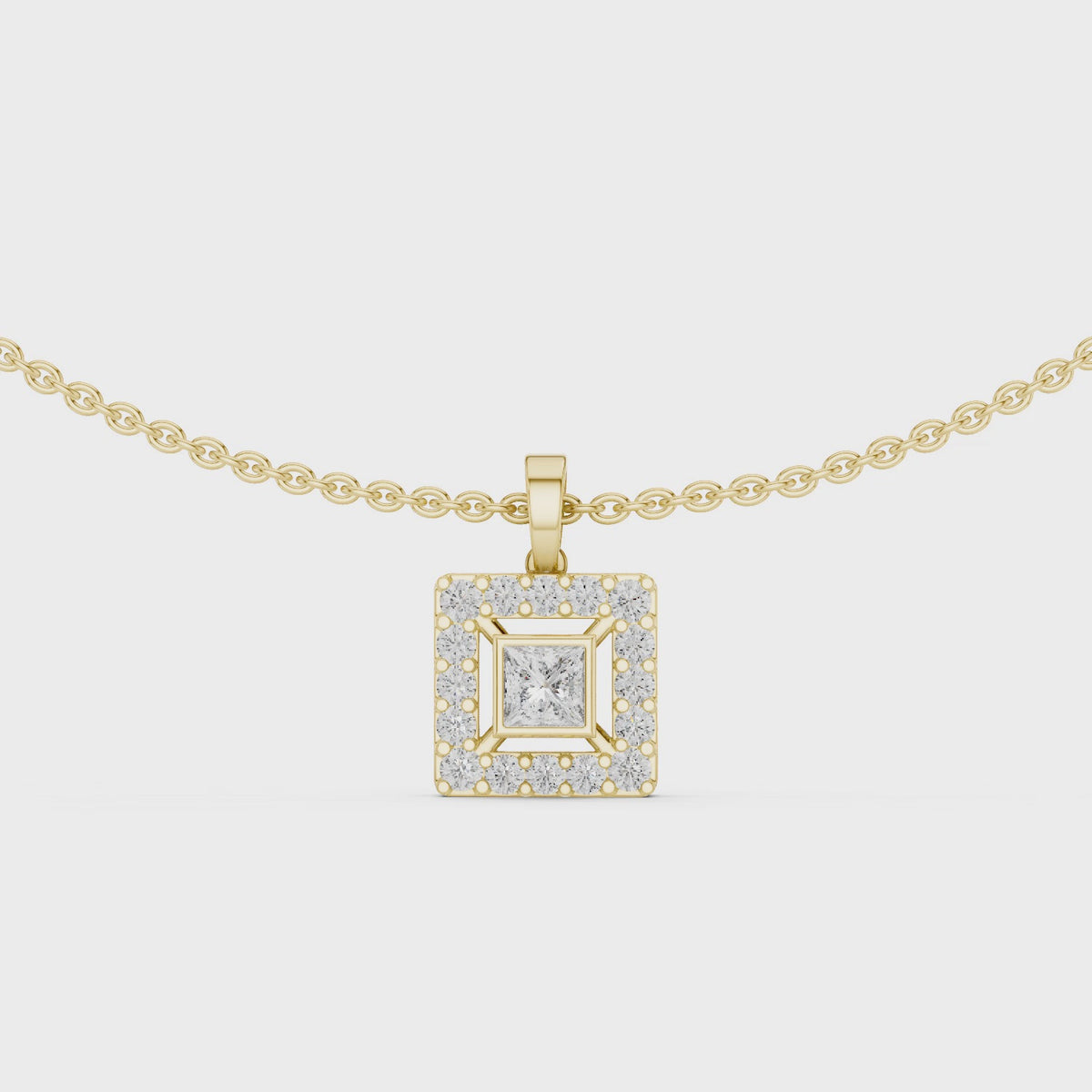 Luxury Square Diamond Halo Necklace for Women