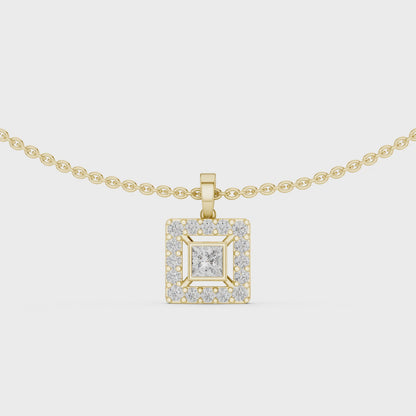Luxury Square Diamond Halo Necklace for Women
